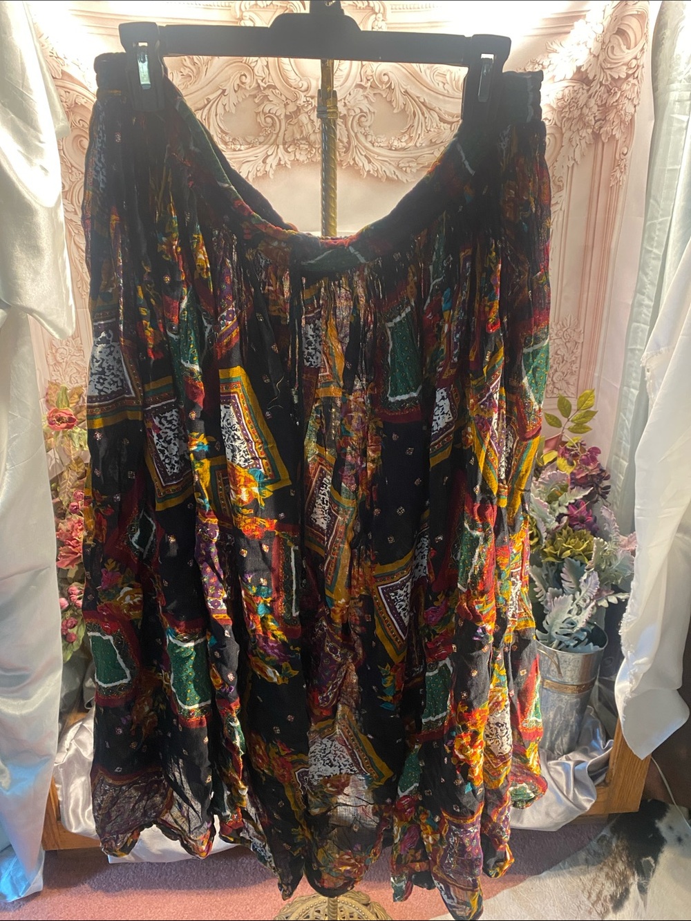 Bohemian Black Multi Print Tiered Maxi Skirt